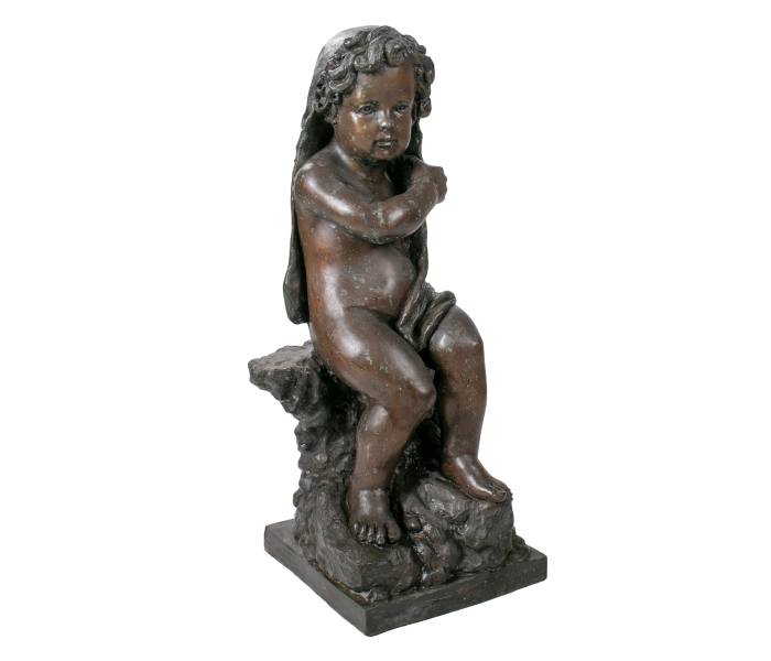 Escultura de niño invierno en bronce