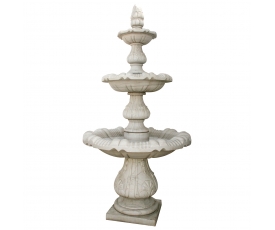 Very large 3 m tall Carrara white marble 3-tier scallop shaped fountain