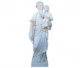 Escultura religiosa con niño Jesús en mármol blanco tallado a mano