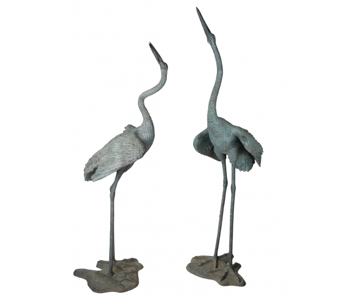 Larger-than-life pair of bronze heron...