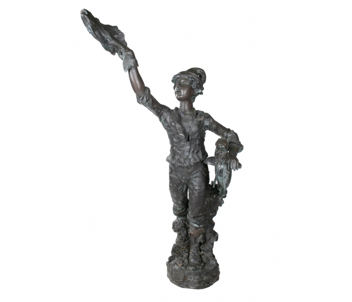 Bronze boy holding fishes fountain...