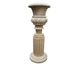 Macael white aged marble fluted garden urn with pedestal plinth