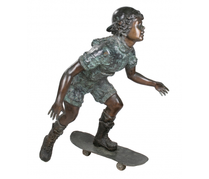 Life-size bronze boy skater statue