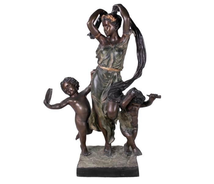 Painted Cast Bronze Woman and Two...
