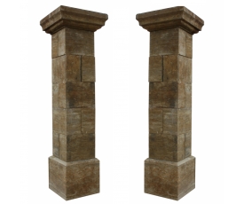 Large pair of aged marble dimension stone square columns