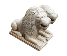 Pair of lying lions marble statues