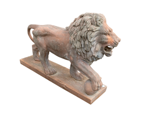 Escultura de león con bola de mármol
