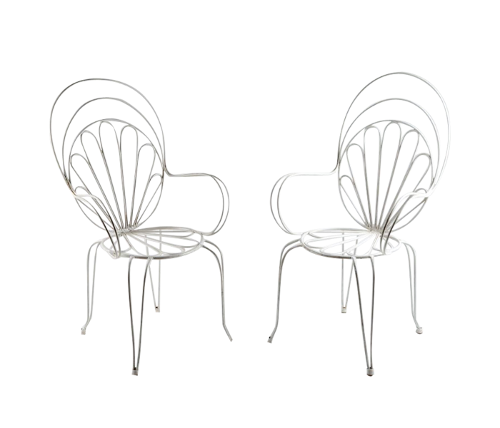 Pair of white iron garden chairs