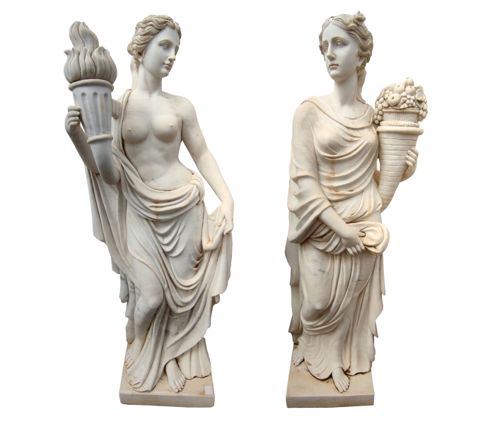 Pair of Carrara white marble women...