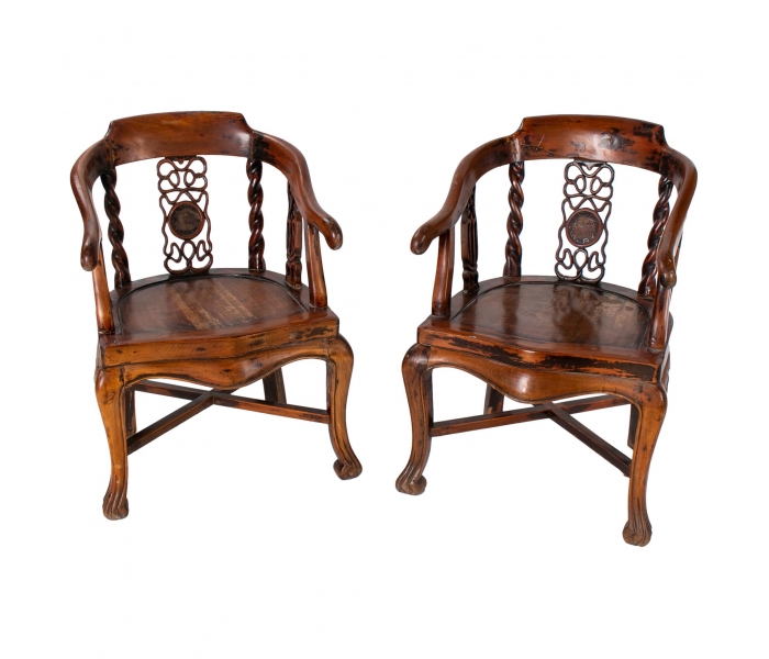 Pair of Chinese carved wood open back...