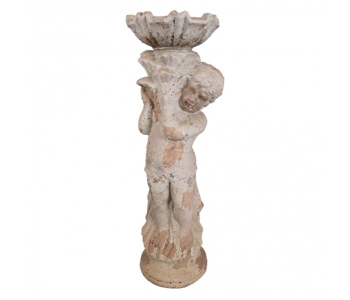 Aged terracotta child holding plate...
