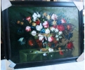 Large flowers still-life oil on canvas framed painting