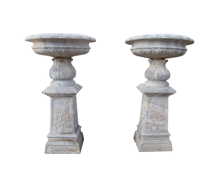 Pair of Macael marble garden urns...