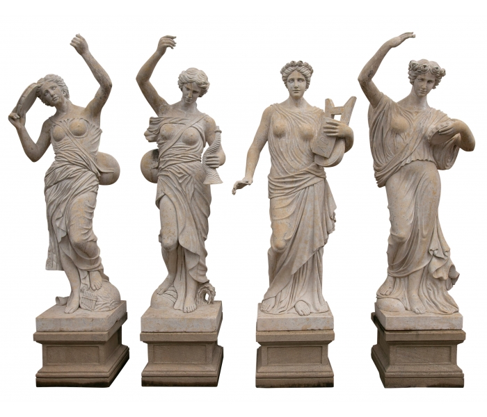 Set of Four Lifesize Limestone Women...