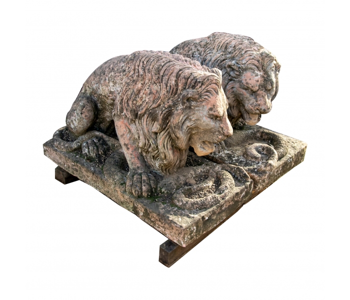 Pareja de leones sentados neoclásicos...