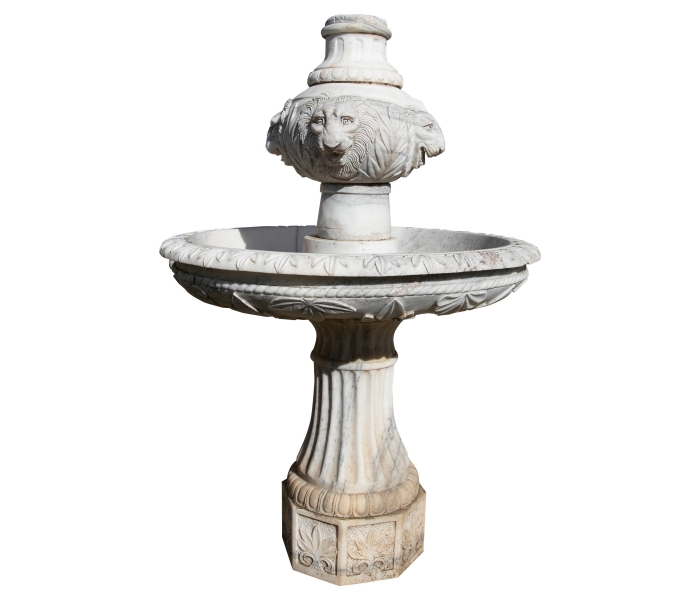 Hand-Carved White Marble Fountain...