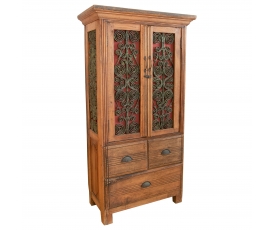 Wooden Wardrobe with Iron decorated doors and three drawers