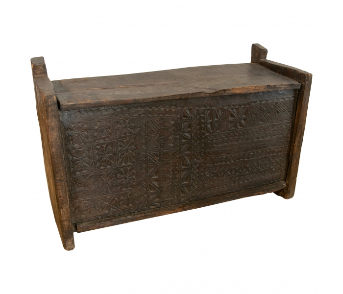 Colonial Hand-Carved Wooden Box with...