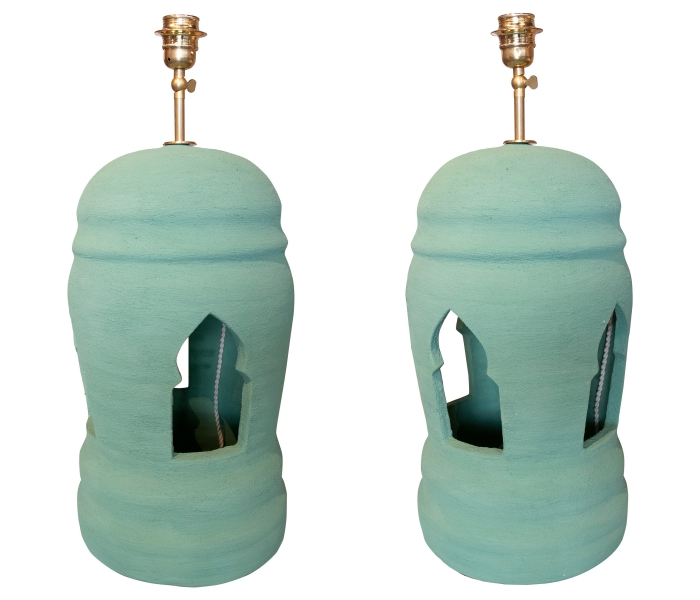 Pair of ceramic lamps painted in...