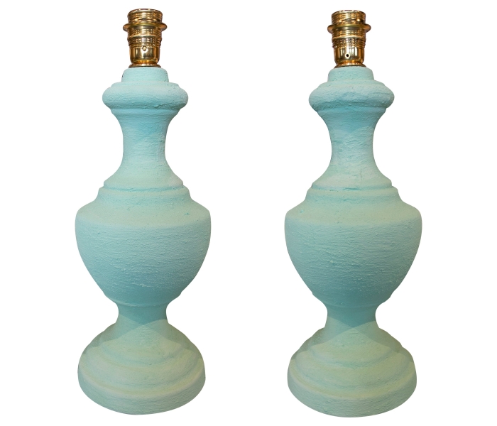 Pair of Ceramic Lamps Painted with...