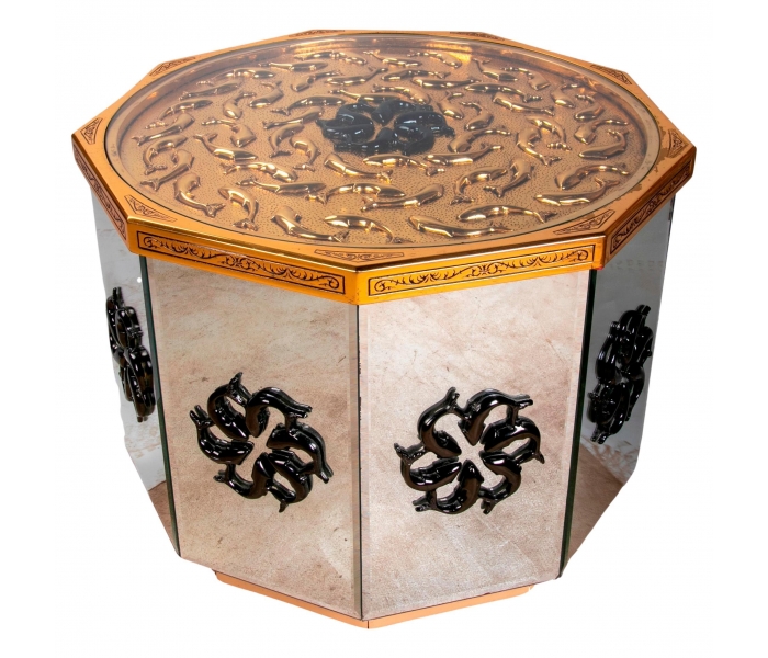 Octagonal brass table with glass,...