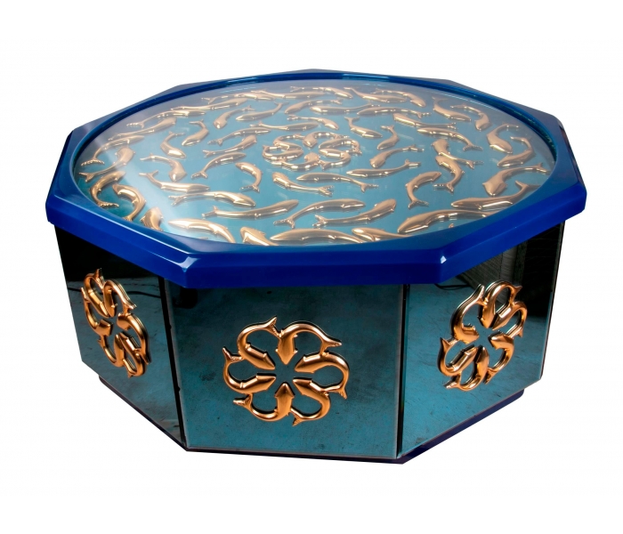 Mesa octogonal de latón con cristal,...