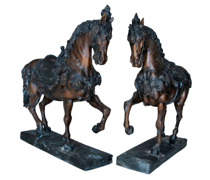 Pair of dressage horses bronze statues