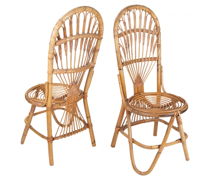 1970s Pair of handmade bamboo wicker...
