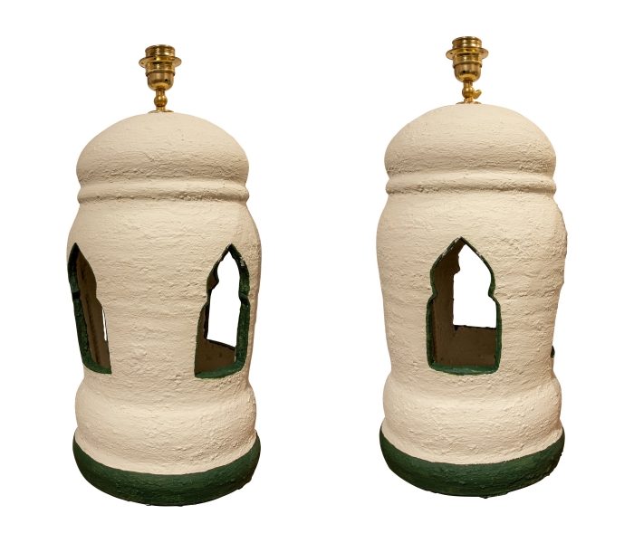 Pair of white lime painted ceramic...