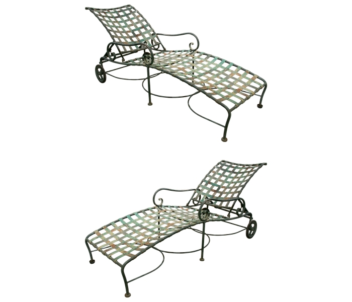 1980s Pair of iron loungers with...