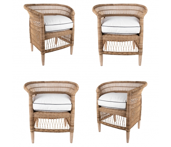 Set of four hand woven rattan wooden...