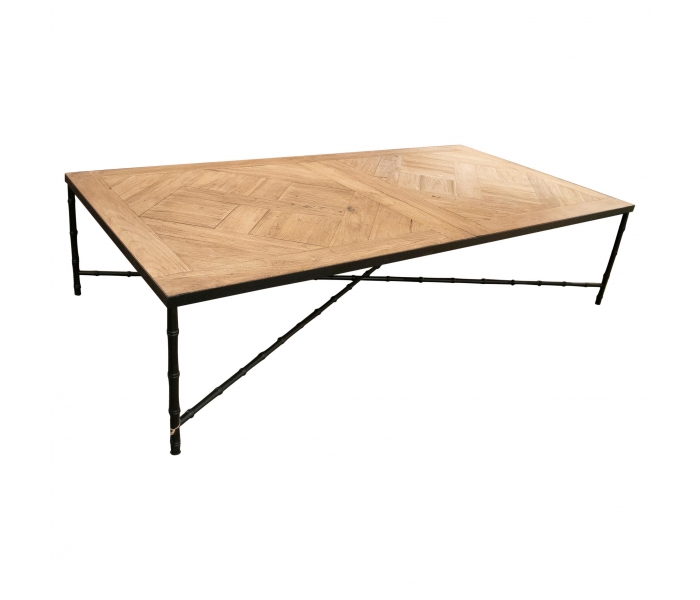 1990s French iron coffee table w/ oak...