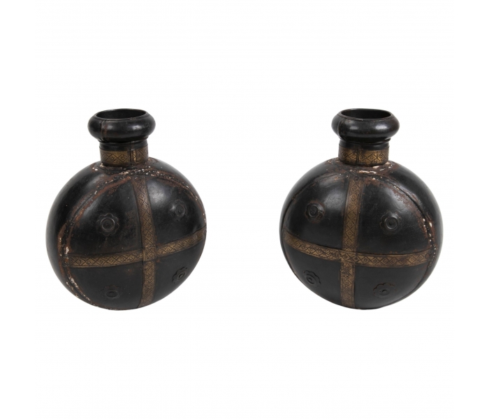 Pair of decorative metal bottles with...