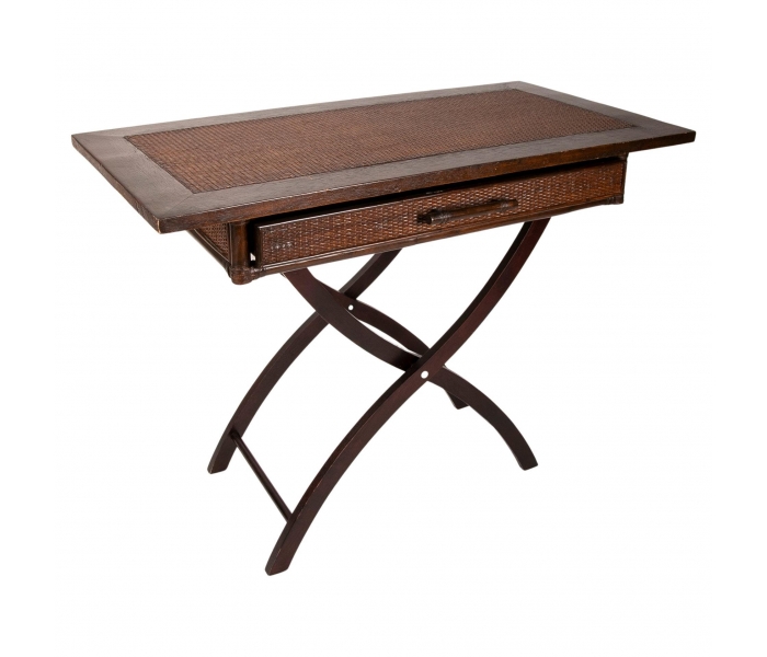 Mesa plegable de madera y mimbre con...
