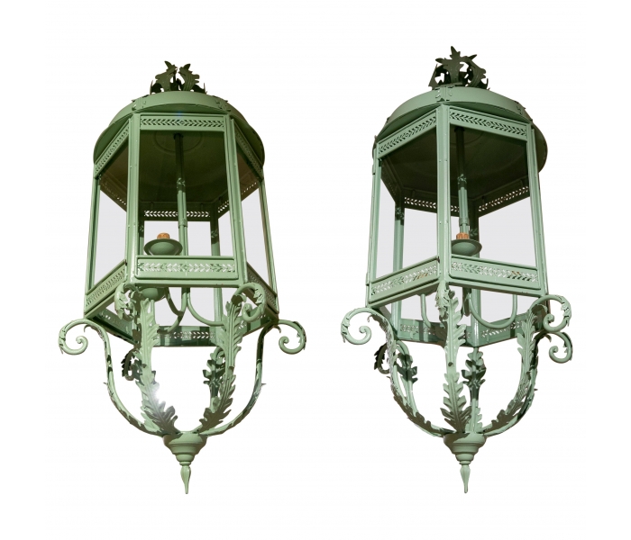 1990s, Spanish pair of iron lanterns...