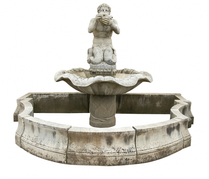 Grey sandstone wall fountain with...