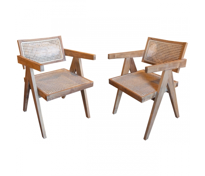 Pair of wooden armchairs with wicker...