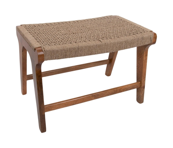 Wooden Stool with Hand-Braided Rope Seat