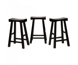 Set of three Chinese black lacquered tall stools