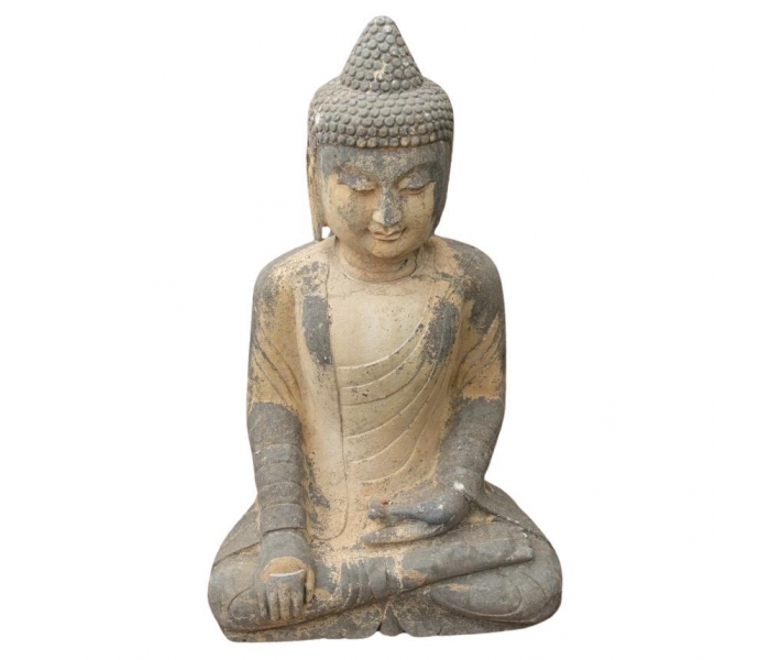Seated stone buddha sculpture