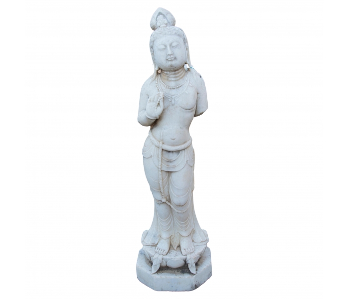 Aged white marble Buddha sculpture