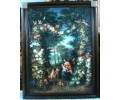 Large ecclesiastical Virgin and Child scene oil on canvas framed painting