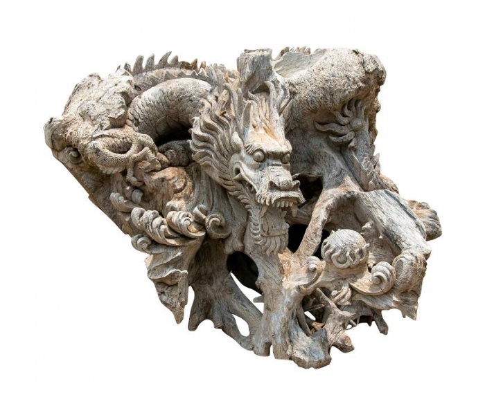 Chinese Hand-Carved Dragon Wooden...