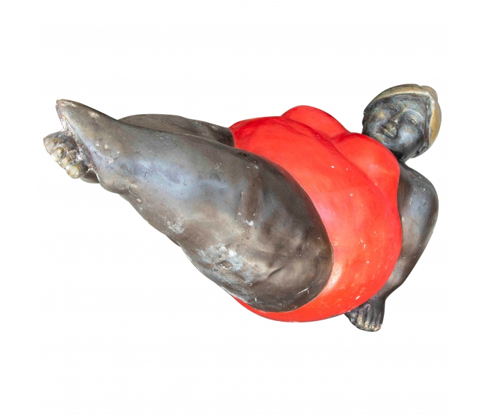 Bronze Sculpture of a Woman in a Red...