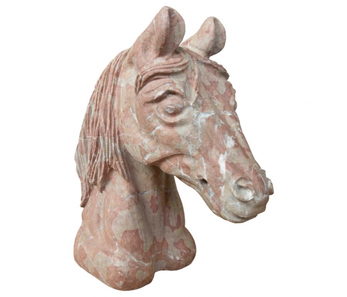Horse Head Sculpture in Pink Marble...