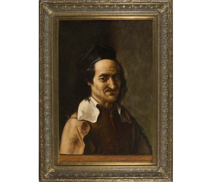 Man portrait oil on wood craquelure...