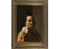 Man portrait oil on wood craquelure framed painting 