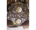 8-seater belgium black marble dining table top with talian pietra dura hardstone Classical mosaic inlay central vignette drawing