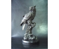 Bronze perched owl figure statue with marble base