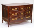 18th century French Louis xv 3-drawer chest with bronze handles.